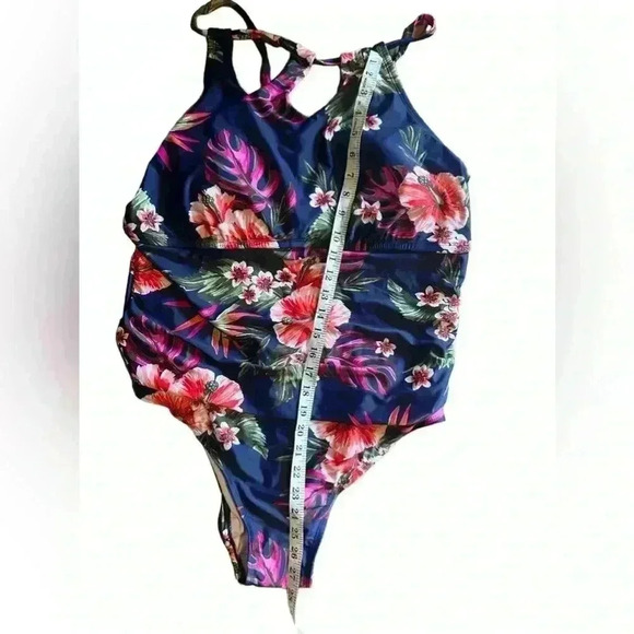 Kona Solβ Navy Blue Floral One Piece Swimsuit, 24 Wide, New! - Picture 2 of 8
